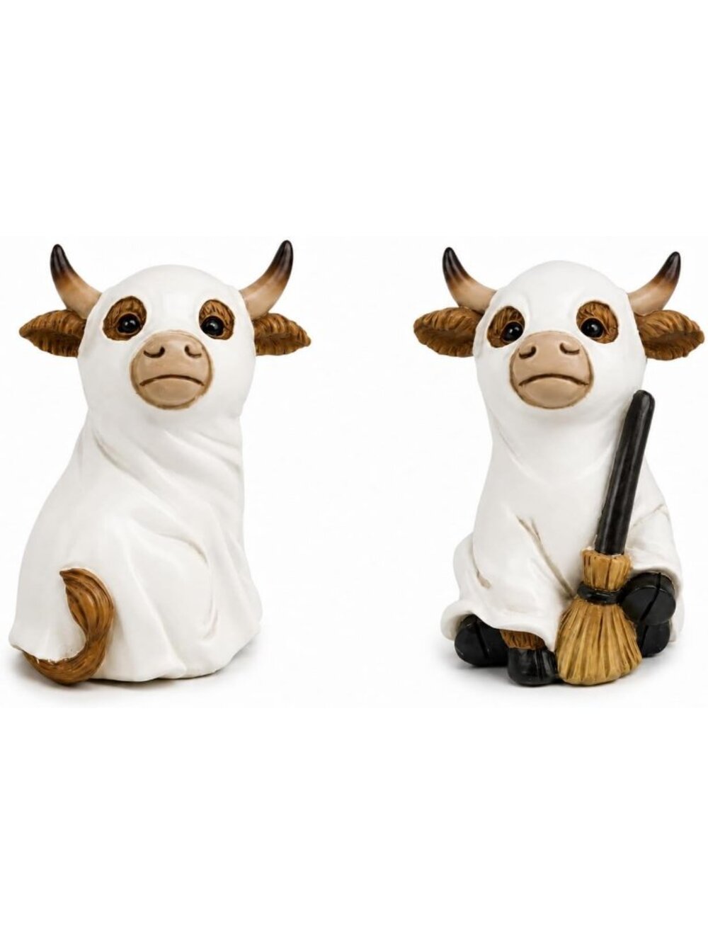 Highland Cow Ghost Set Of 2 Figurines Halloween Farmhouse Décor Decoration